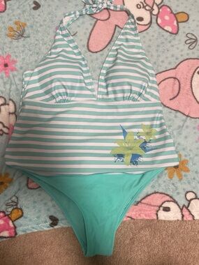 Striped Halter Tankini Bikini Set